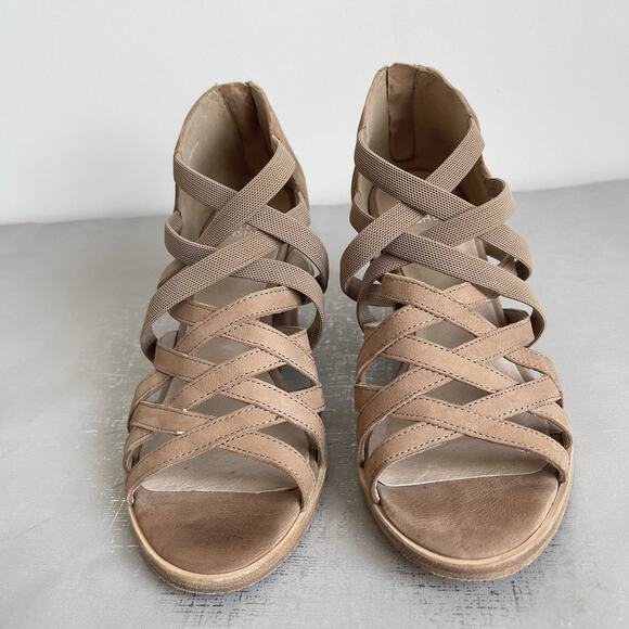 Eileen Fisher Fara Suede Leather Caged Sandals Block Heel Size 7.5 M Beige Tan - Picture 8 of 13